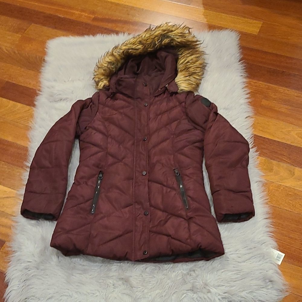 Madden‎ girl womens maroon long winter hoided jacket size medium